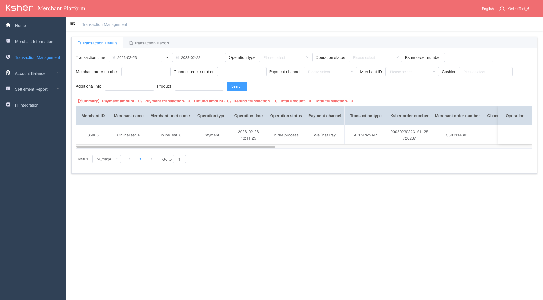 merchant platform transaction details